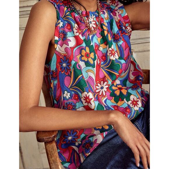 Boden Sophie Ruffle Linen Multi Top Sleeveless Floral Size US 6 - Picture 3 of 10